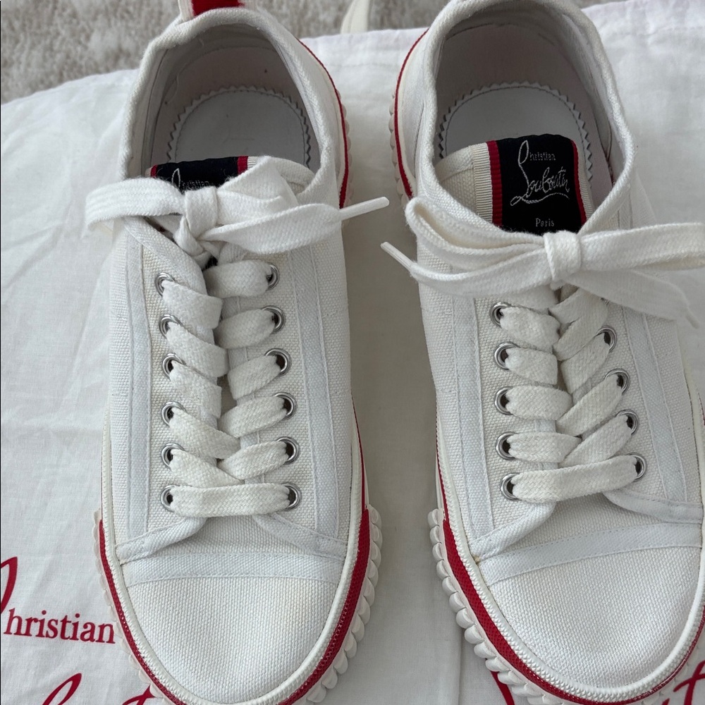 Christian Louboutin White Sneakers with Red Trim - Picture 6 of 6